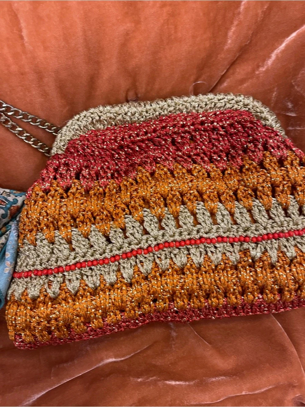 Free People Crocheted Crossbody Bag in Red, Orange, Tan - Picture 9 of 12
